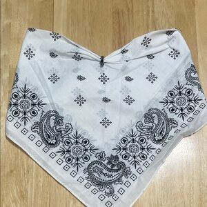 White Bandana Scarf with Black Paisley Print